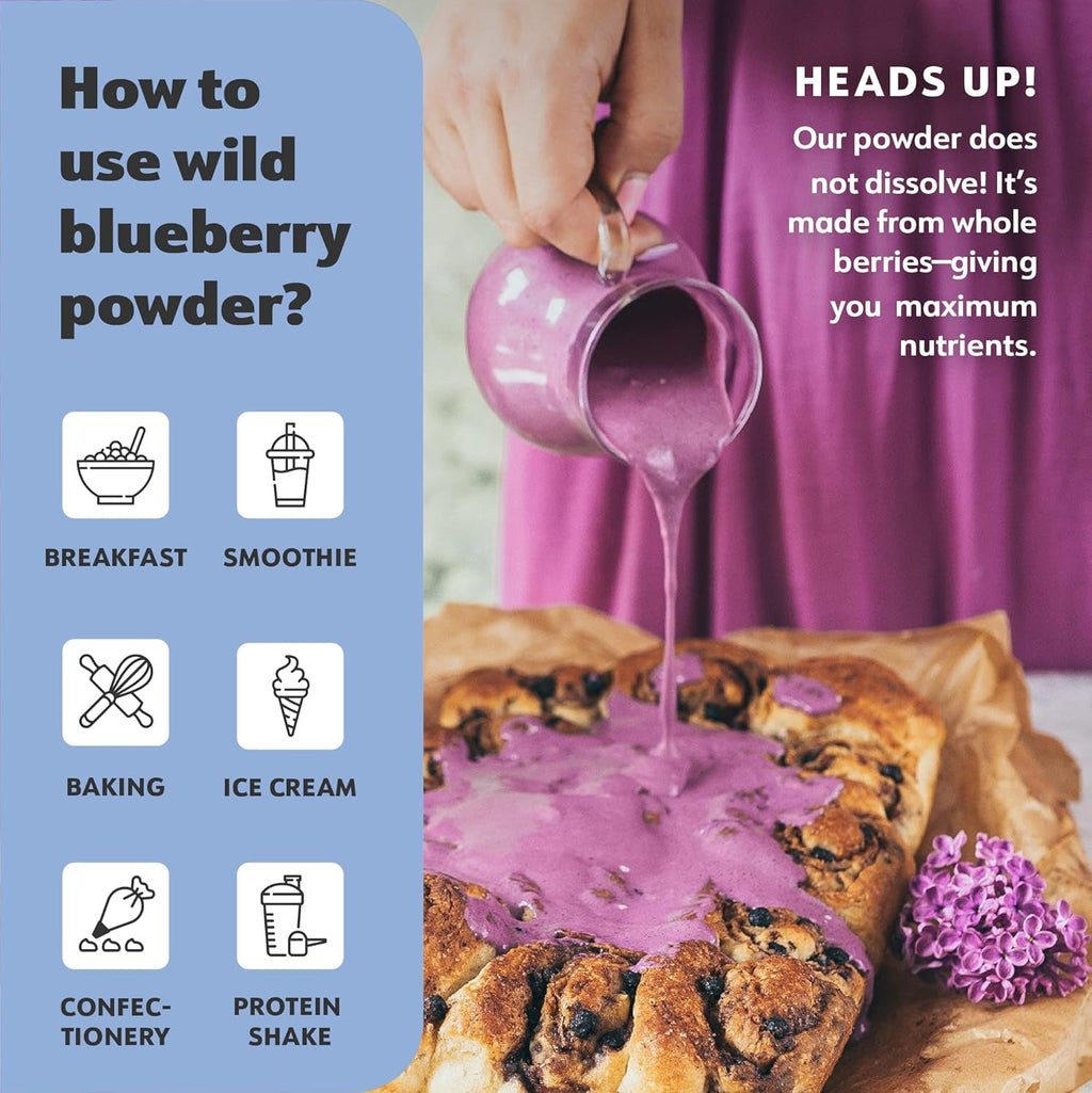 LOOV Organic Wild Blueberry Powder - rezervă pentru 29 de zile, 171 g, bună pentru smoothie-uri și mic dejun, congelată și uscată, din Europa de Nord, fără zahăr adăugat Produse deshidratate Naty Shop