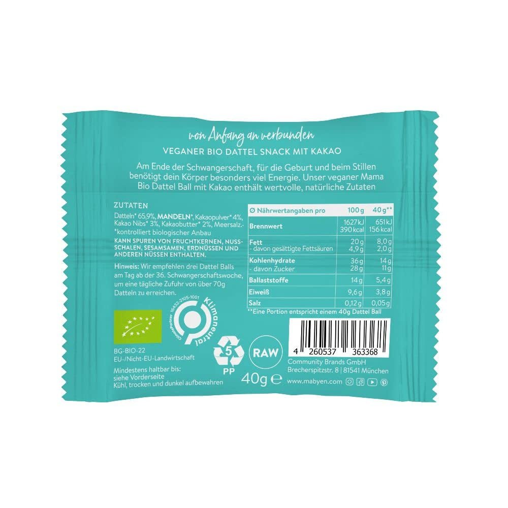 MABYEN Energy Balls Date Organic 20 buc. | Date Balls - Gustări sănătoase fără zahăr pentru sarcină și alăptare - Batoane proteice cu fructe uscate - Aromă 13 x cacao și 7x mango Produse deshidratate Naty Shop