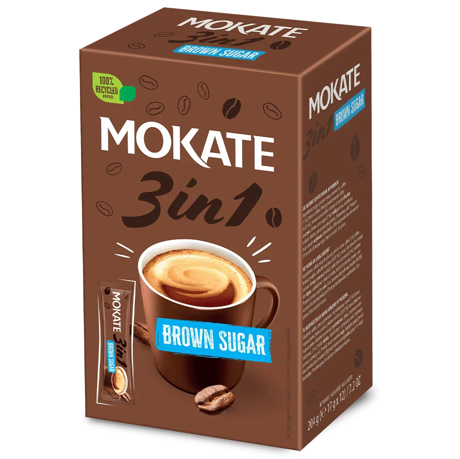 MOKATE 3in1 Instantkaffee mit braunem Zucker, Beutel 24 x 17 g, Kaffee, Naty Shop