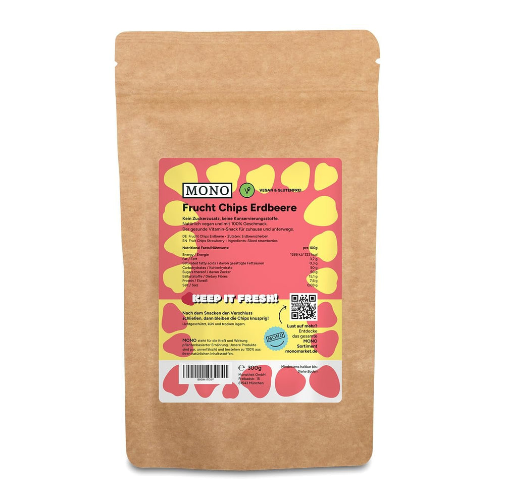 Mono chipsuri liofilizate - 300g chipsuri de căpșuni din căpșuni 100% naturale - fructe tropicale uscate - fructe uscate de căpșuni - gustare pentru muesli și deserturi - chipsuri de căpșuni Produse deshidratate Naty Shop
