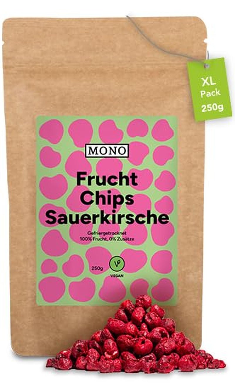 Mono chipsuri liofilizate - 300g chipsuri de căpșuni din căpșuni 100% naturale - fructe tropicale uscate - fructe uscate de căpșuni - gustare pentru muesli și deserturi - chipsuri de căpșuni Produse deshidratate Naty Shop Cireșe amare