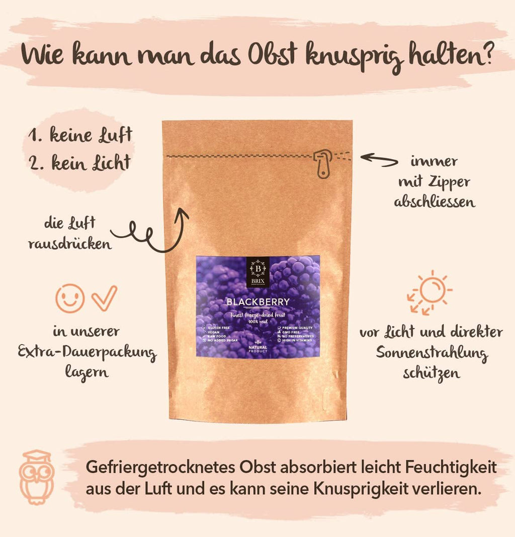 Mure liofilizate BRIX | Mure naturale, uscate 105 g | Premiul Great Taste pentru fructe de pădure uscate | Fără OMG, fără gluten, vegan, vitamine reținute Produse deshidratate Naty Shop