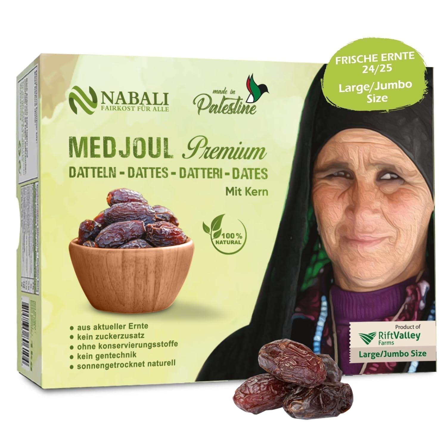 NABALI FAIRKOST FOR ALL Curmale Medjool Medjoul din Palestina - 100% naturale vegan aromate tradiționale proaspete și orientale I fără conservanți 5 kg (1 pachet), Small/Medium Produse deshidratate Naty Shop 1 kg (1 pachet), Large/Jumbo