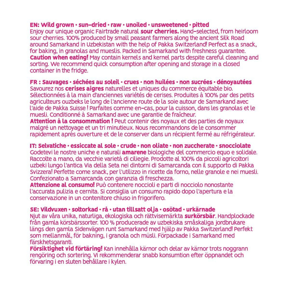 PAKKA - Cireșe organice Fairtrade uscate la soare 750g, cireșe organice recoltate sălbatice, neulei, neîndulcite direct de la micii fermieri din Samarkand, Uzbekistan, vegan, 750g Produse deshidratate Naty Shop