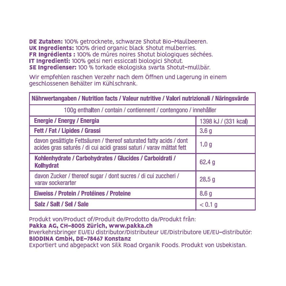 PAKKA - Mure negre organice, uscate la soare 1kg, Fair foarte lipicios, suculent dulce și acru King Shotut mure direct de la fermierii mici din Samarkand în Uzbekistan, vegan, pachet de familie 1000g Produse deshidratate Naty Shop