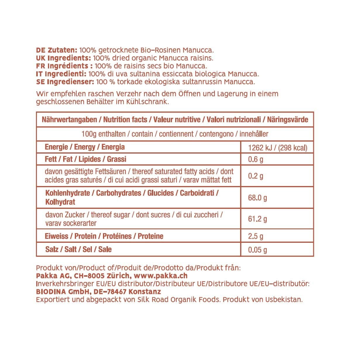 PAKKA - Organic Fairtrade Jumbo Manucca Raisins 1kg cu 2 - 3 semințe crocante, struguri de manucca uscați la soare, fără ulei, deci lipicioși, nesulfurați, de la micii fermieri din Samarkand Uzbekistan 1000g Produse deshidratate Naty Shop