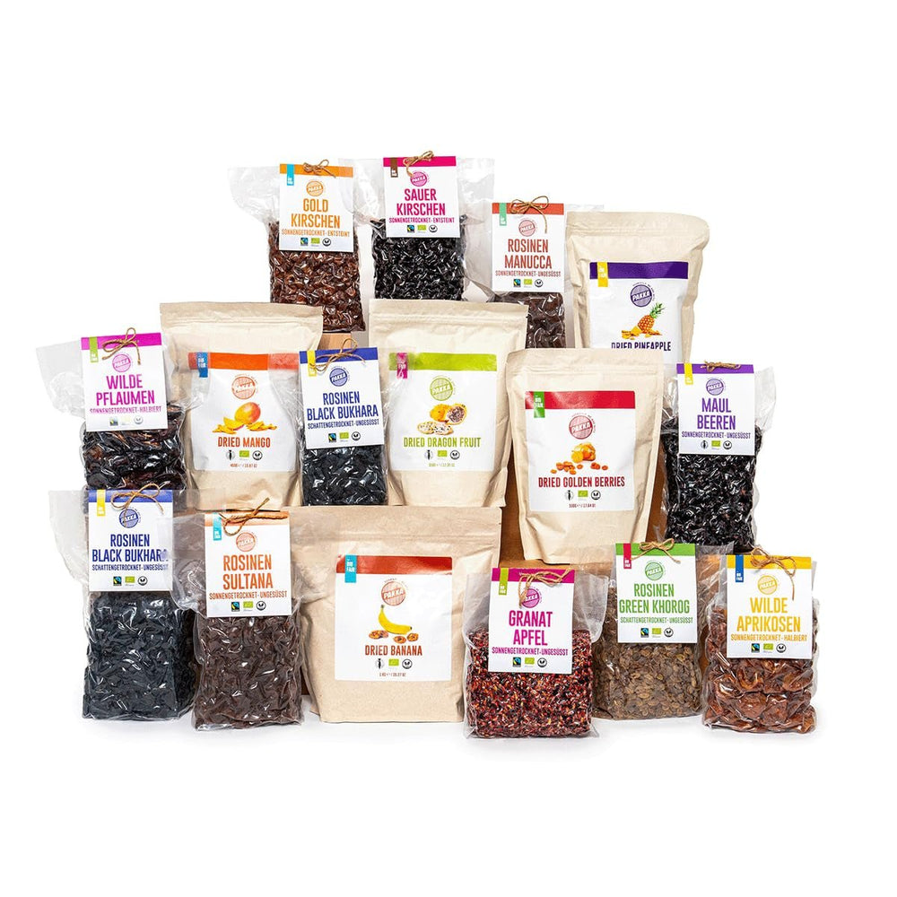 PAKKA - Stafide organice Fairtrade Bukhara 600g, fără semințe, struguri negri jumbo Bukhara uscați la umbră, fără ulei, deci lipicioși, nesulfurați, direct de la micii fermieri din Samarkand în Uzbekistan 600g Produse deshidratate Naty Shop