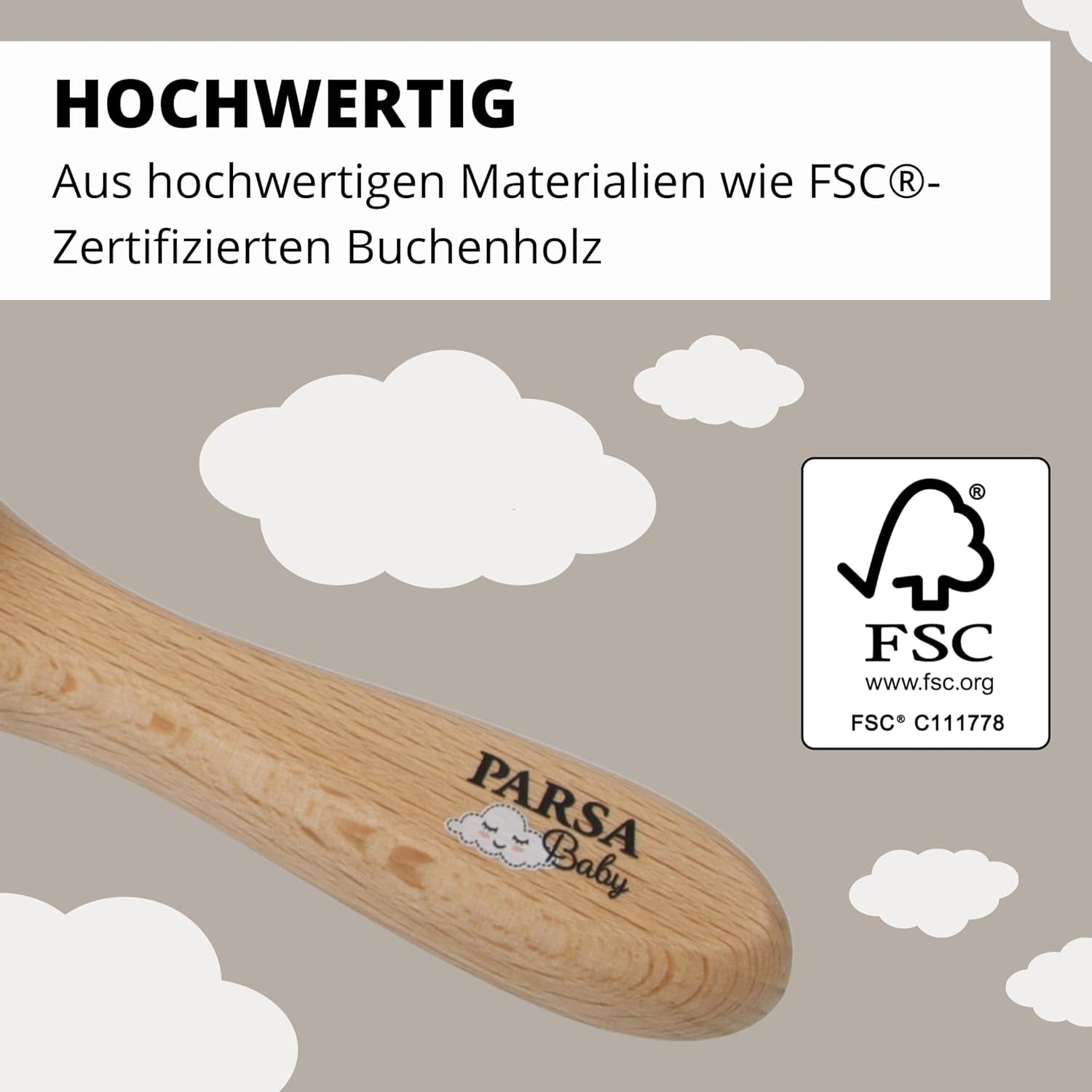 PARSA Beauty perie de păr pentru bebeluși cu păr de capră - perie de păr pentru bebeluși fabricată din lemn de fag certificat FSC® - perie pentru îngrijirea părului fin al bebelușilor - perie pentru bebeluși Copii - Baie si Skincare Naty Shop