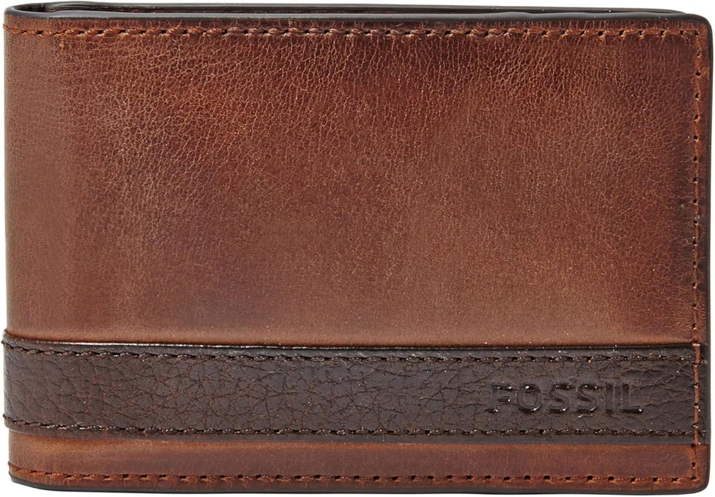 Portofel bifold din piele Quinn pentru bărbați Fossil 10 cm L x 1,5 cm l x 7 cm H Portofel Barbati Naty Shop Maro