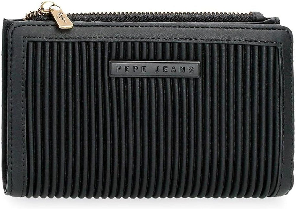 Portofel Pepe Jeans Aurora trei compartimente negru 17.5 x 9.5 x 2 cm piele artificială Portofel Femei Naty Shop Negru Portofoliu 17