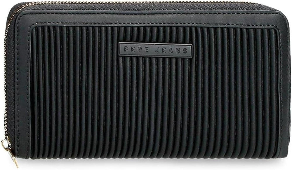 Portofel Pepe Jeans Aurora trei compartimente negru 17.5 x 9.5 x 2 cm piele artificială Portofel Femei Naty Shop Negru Servieta