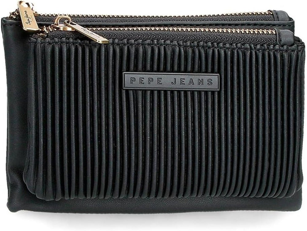 Portofel Pepe Jeans Aurora trei compartimente negru 17.5 x 9.5 x 2 cm piele artificială Portofel Femei Naty Shop Negru Poșeta