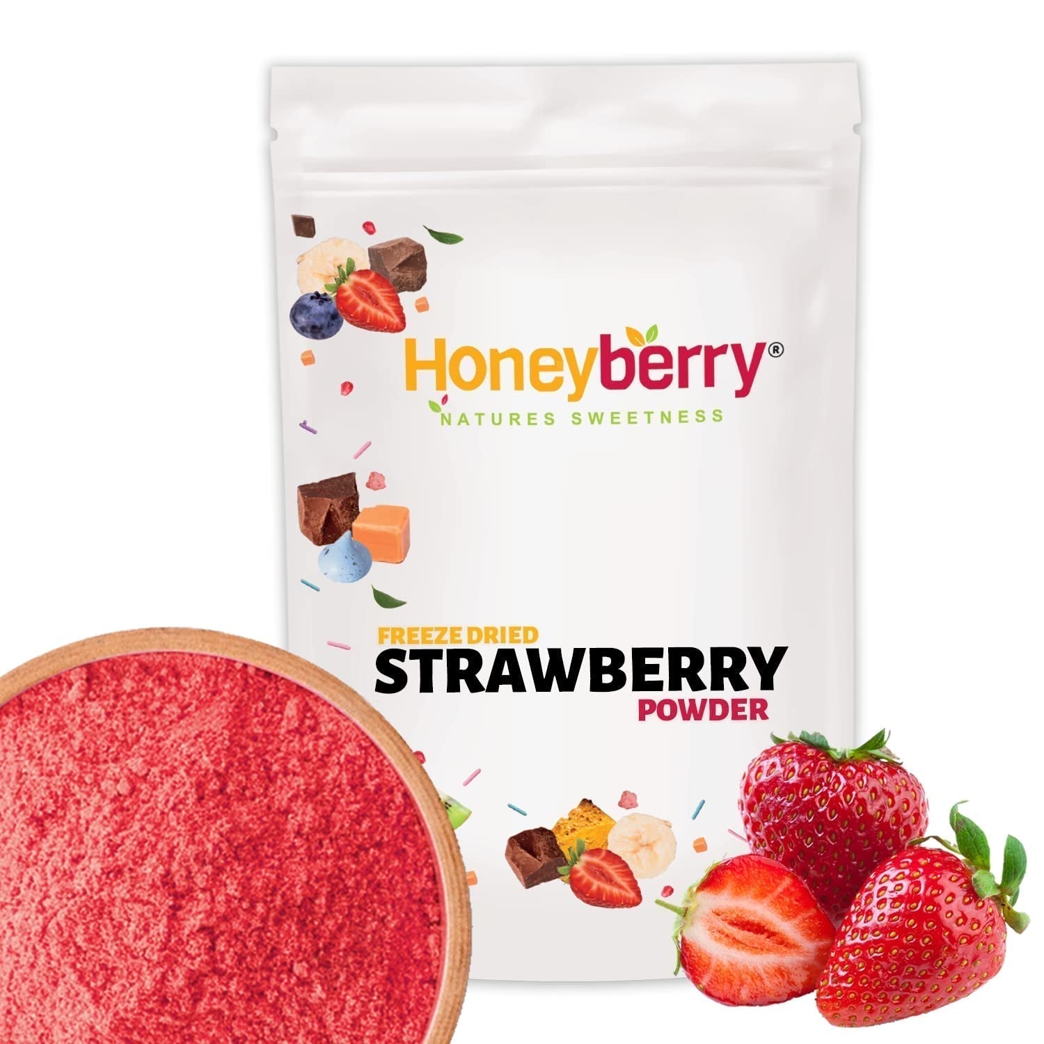 Pudră de căpșuni liofilizate 250g - Pudră de fructe liofilizate - Pudră de căpșuni liofilizate pentru coacere, smoothie și muesli - Pudră de căpșuni 100% naturală fără aditivi Produse deshidratate Naty Shop 250G