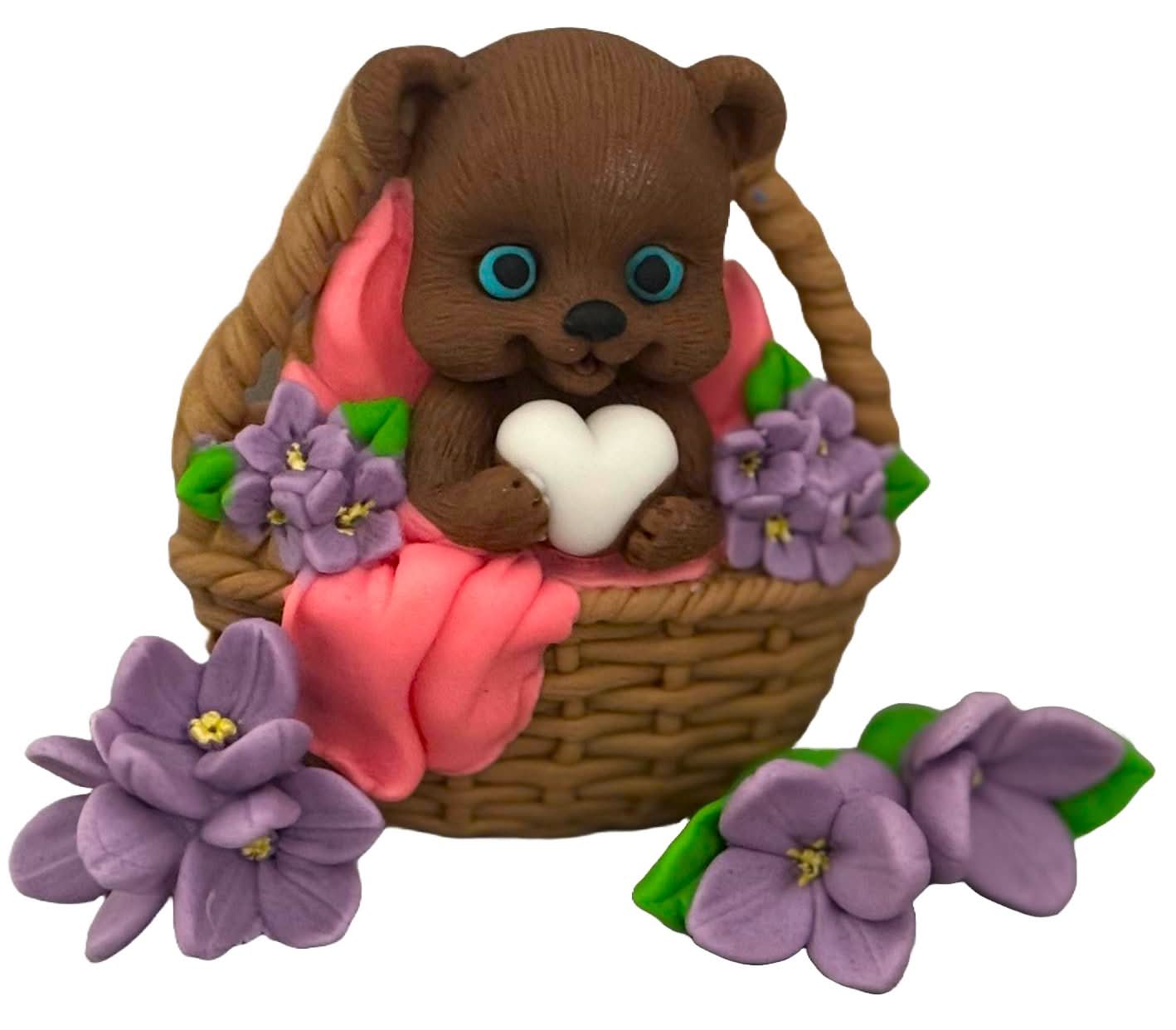 Set 4 decoratiuni comestibile din zahar, ursulet in cosulet Decoratiuni din Pasta de Zahar Nati Shop