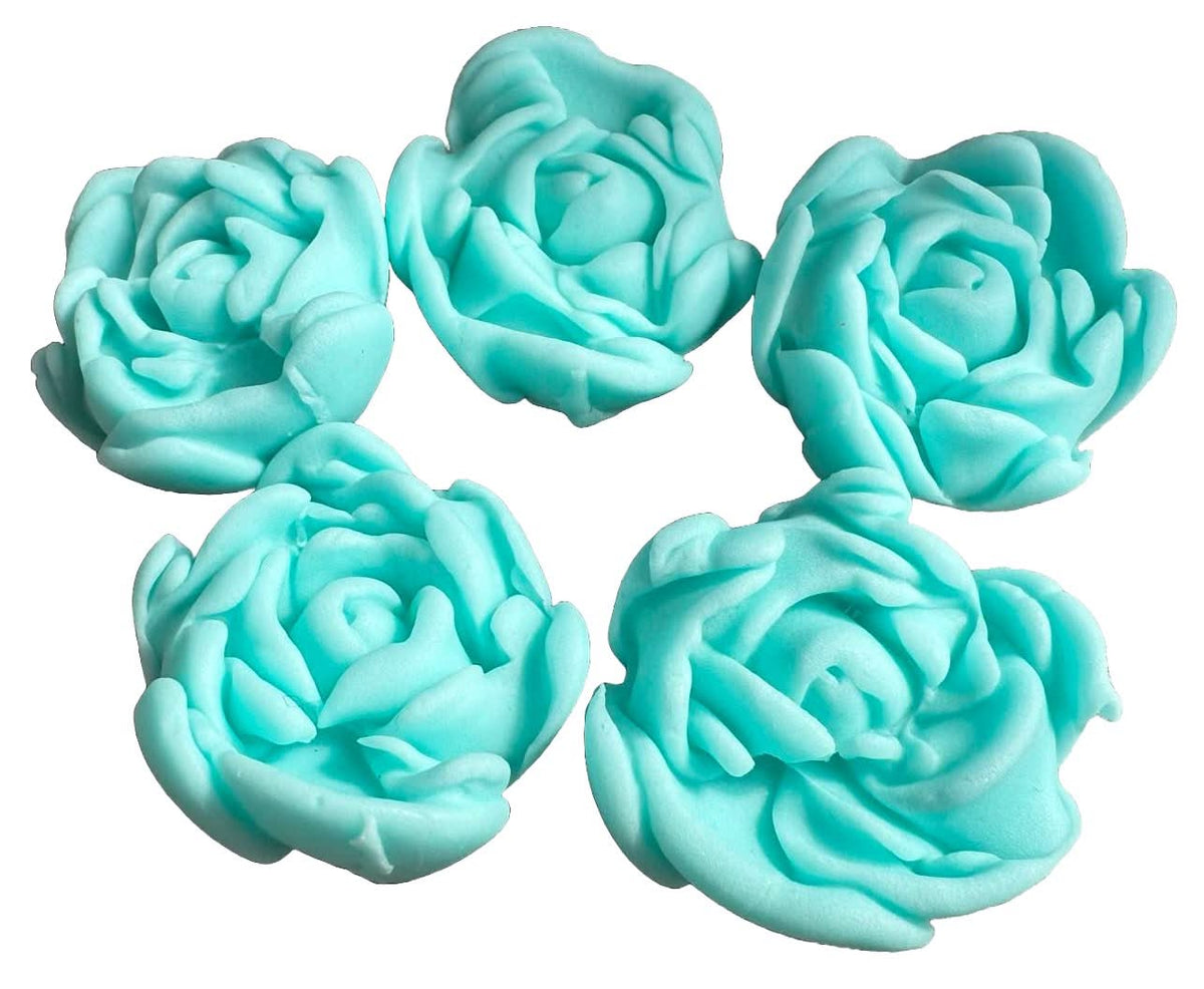 Set 5 decoratiuni comestibile din zahar, Trandafiri bleu Decoratiuni din Pasta de Zahar Nati Shop