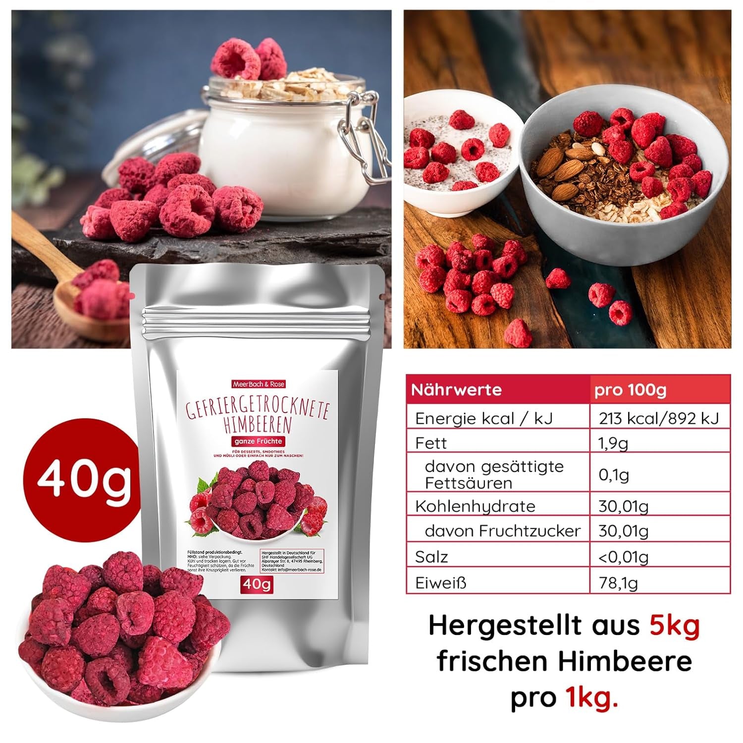 Set de degustare de fructe liofilizate 5x40g, căpșuni fructate liofilizate, zmeură, ananas, mango și amestec de căpșuni-banană, fără aditivi, fabricat în Germania Produse deshidratate Naty Shop