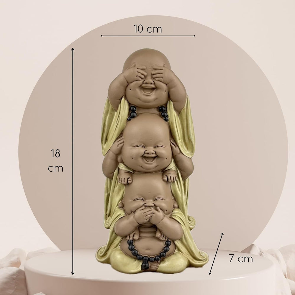 Statuie 3 Buddha râzând - Nu vezi nimic - Nu auzi nimic - Nu spui nimic - Baby Buddha Ansamblu simbolic - Stare de spirit pașnică și veselă - Decor Zen -H 18 cm - Zen'Light Statuete si sculpturi Naty Shop