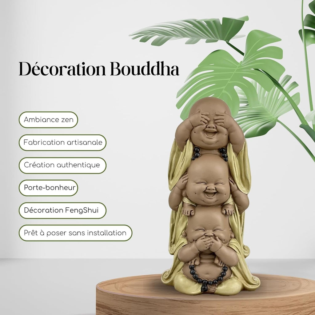 Statuie 3 Buddha râzând - Nu vezi nimic - Nu auzi nimic - Nu spui nimic - Baby Buddha Ansamblu simbolic - Stare de spirit pașnică și veselă - Decor Zen -H 18 cm - Zen'Light Statuete si sculpturi Naty Shop