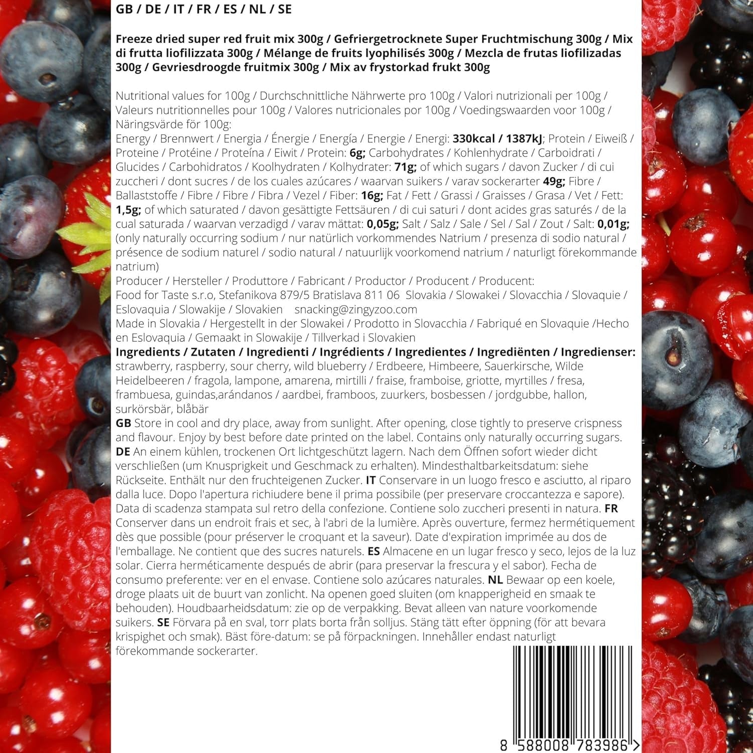 Super Berries Freeze-Dried Fruit Mix | XL 300g Fructe uscate fără zahăr | Fructe uscate | Fructe uscate Freeze-Dried Strawberries Raspberries Blueberries Freeze-Dried ZingyZoo Produse deshidratate Naty Shop