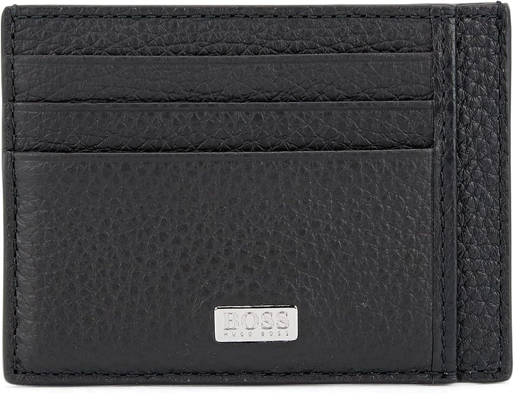Suport de card BOSS Crosstown S card N pentru bărbați din piele italiană cu logo argintiu Portofel Barbati Naty Shop Negru1 Onesi