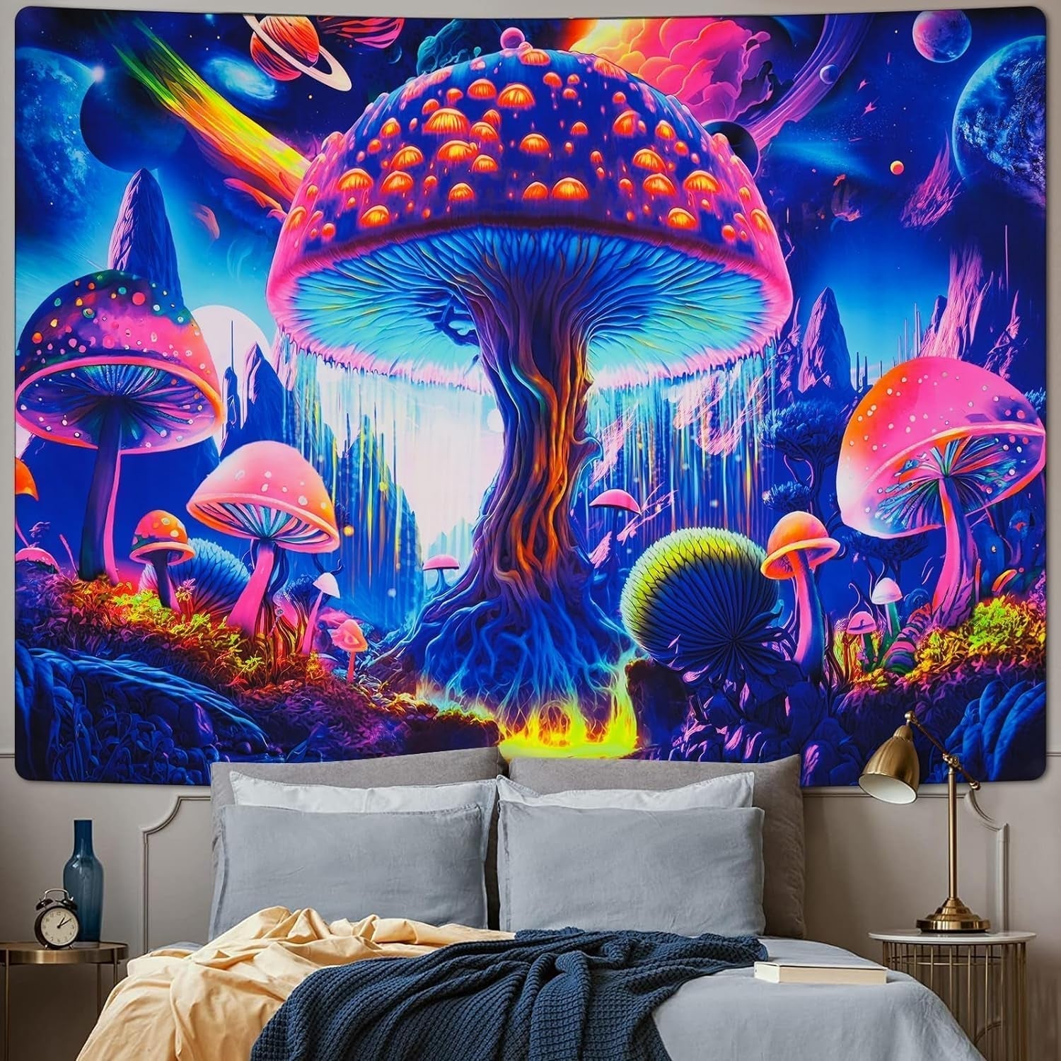 Tapiserie alishomtll black light mushroom moon phase Casa - Accesorii si Decoratiuni Naty Shop