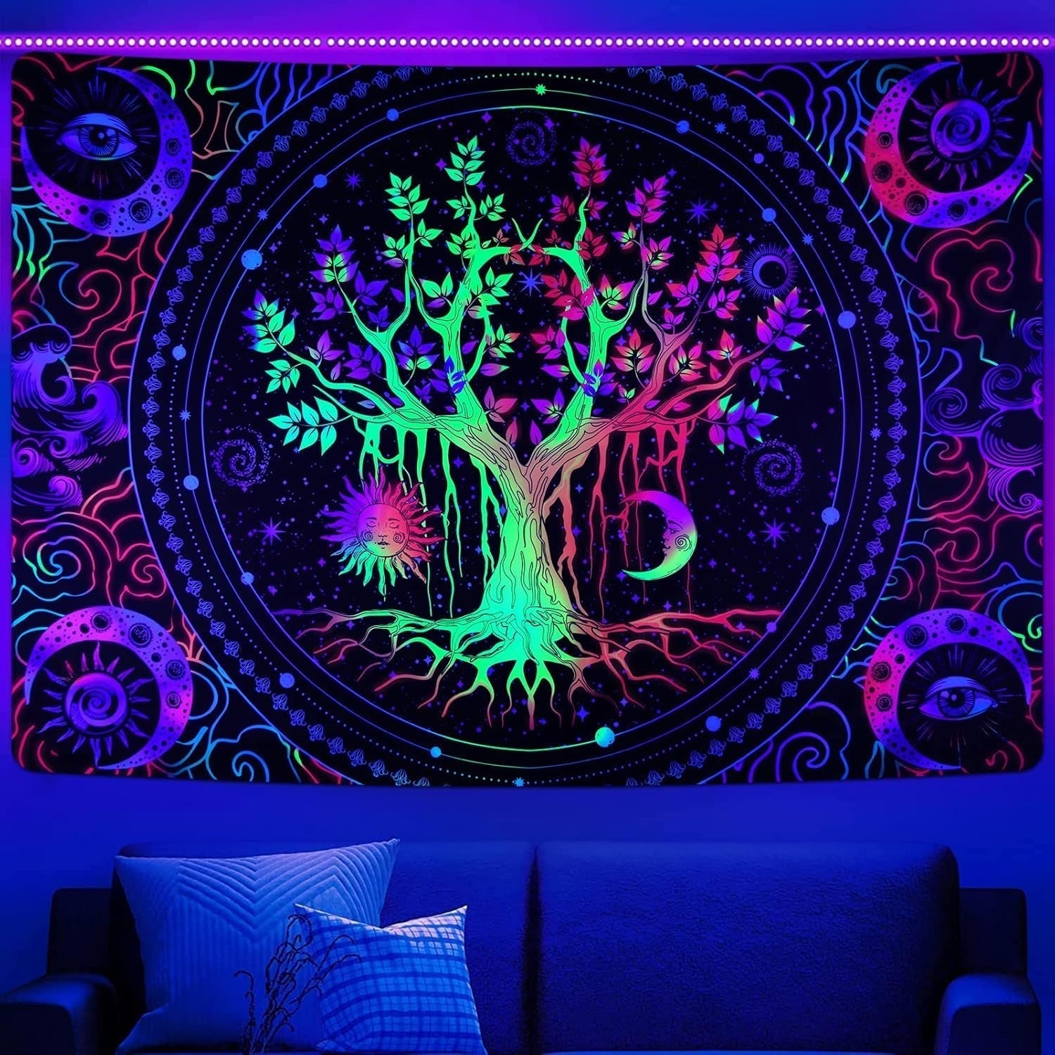 Tapiserie alishomtll tree life fluorescent sun and moon Casa - Accesorii si Decoratiuni Naty Shop