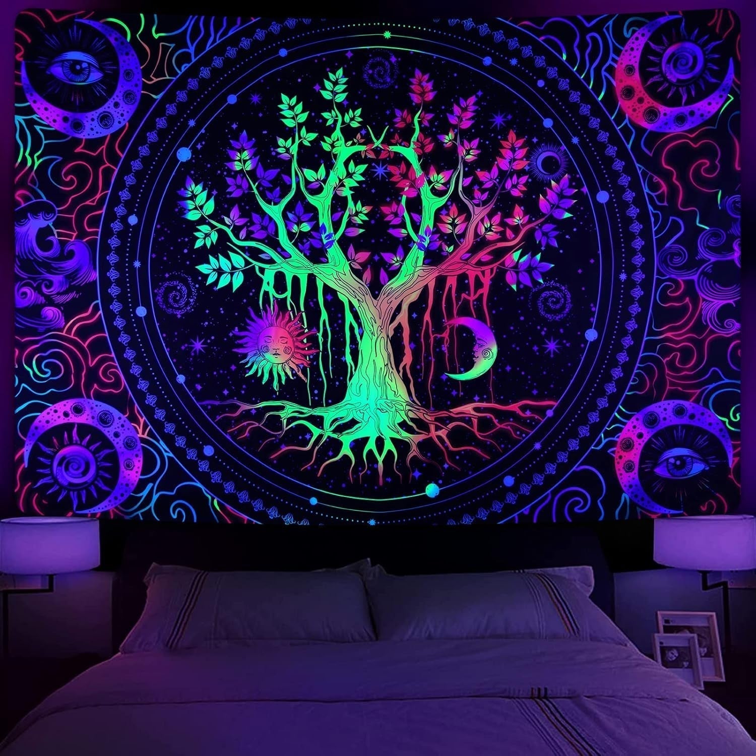 Tapiserie alishomtll tree life fluorescent sun and moon Casa - Accesorii si Decoratiuni Naty Shop Multi 210L X 150B Cm