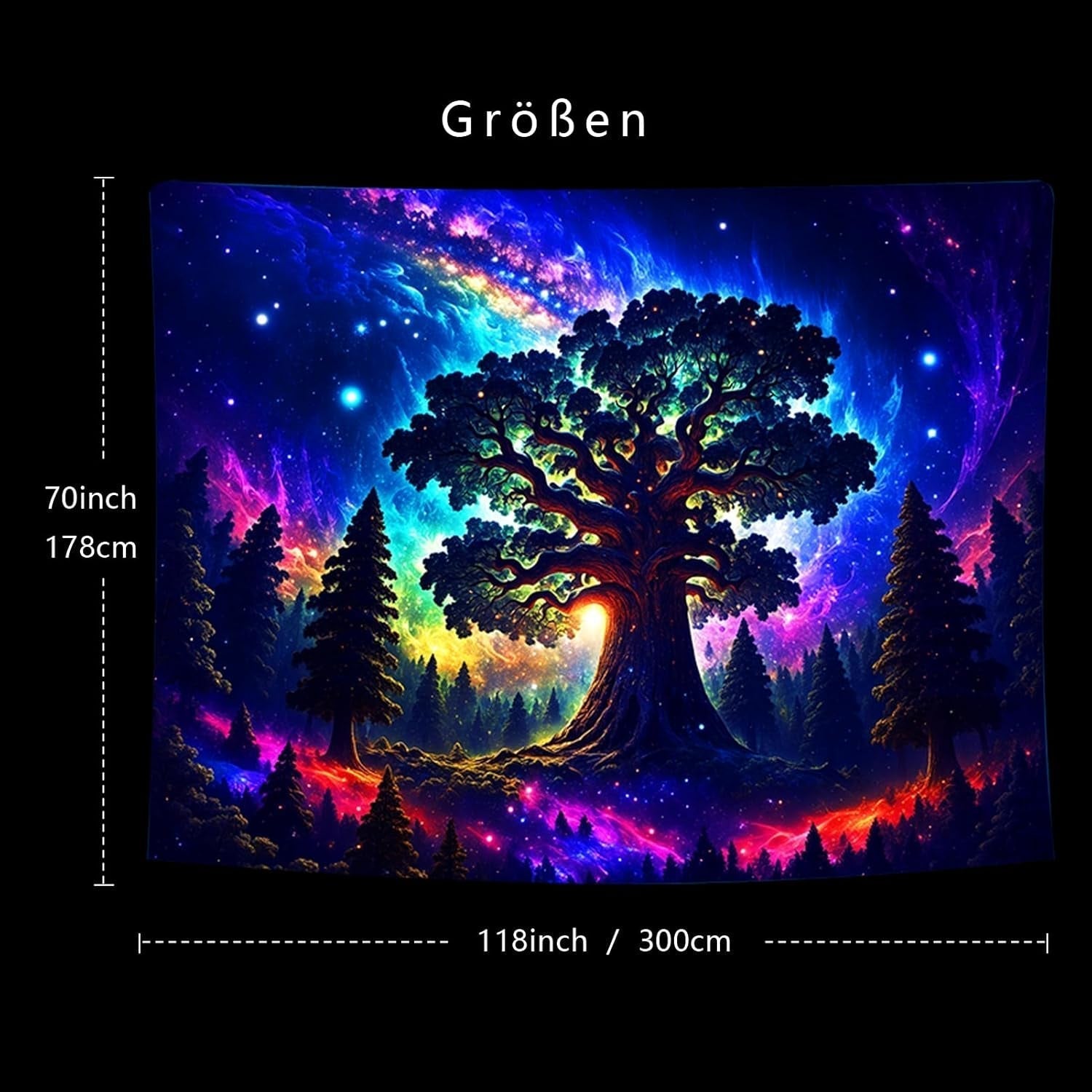 Tapiserie blacklight forest psychedelic nature tree stars galaxy Casa - Accesorii si Decoratiuni Naty Shop