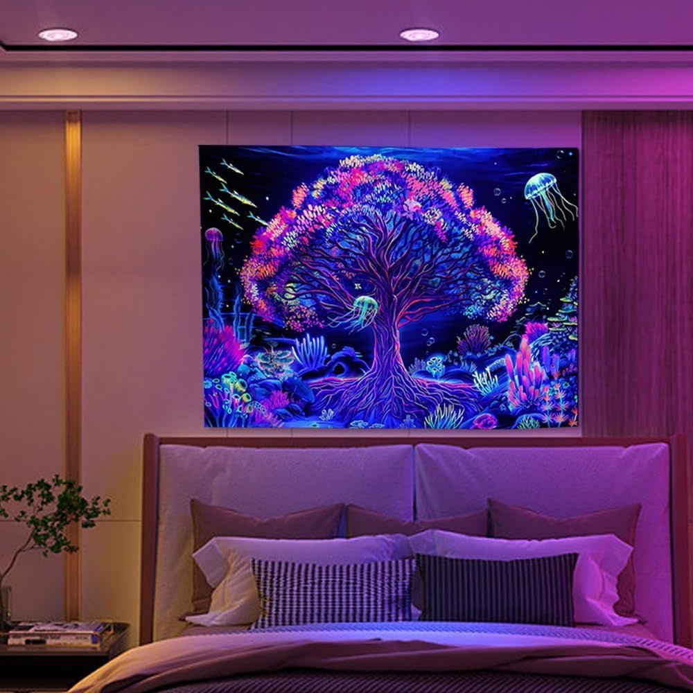 Tapiserie copac viata mandala fluorescent Casa - Accesorii si Decoratiuni Naty Shop