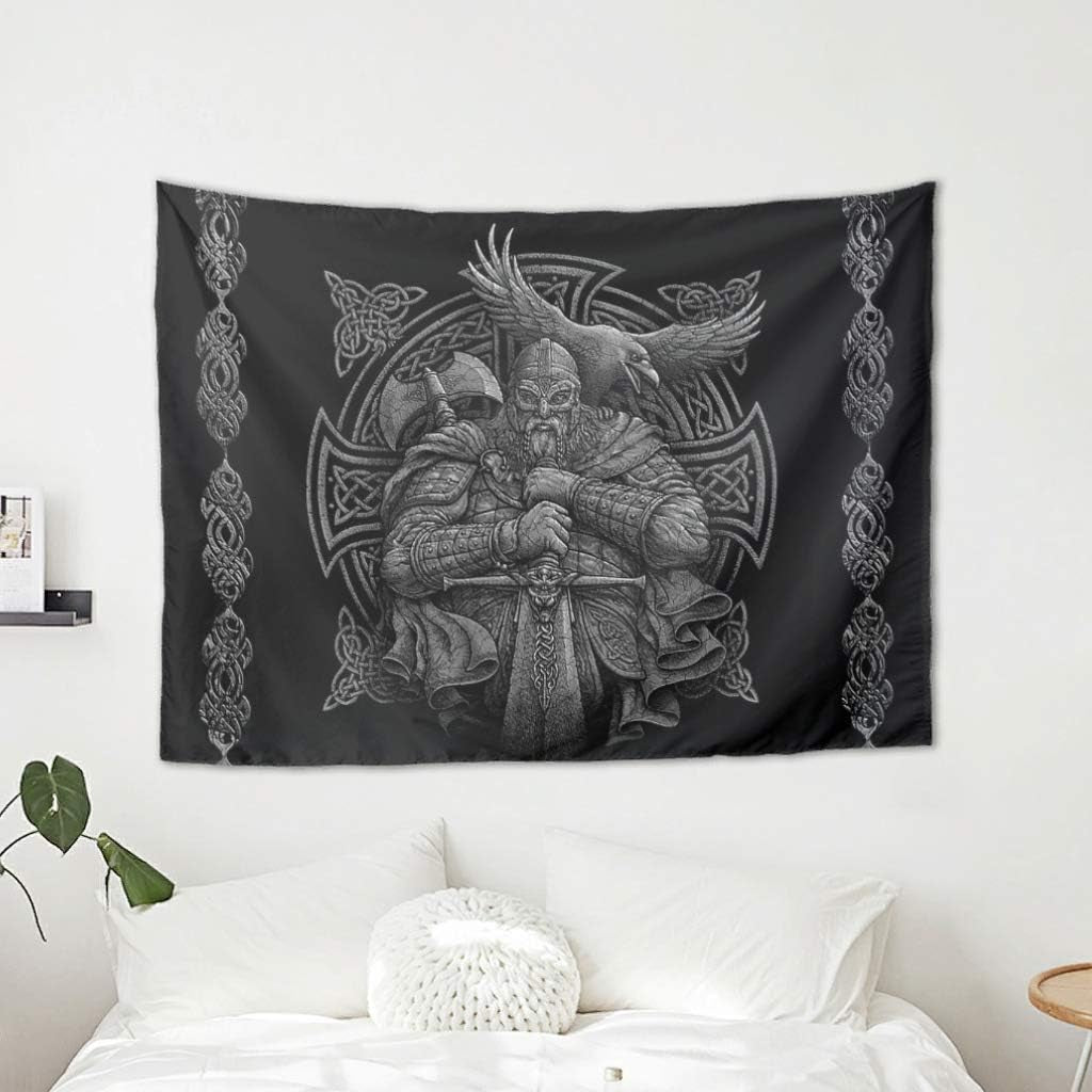 Tapiserie grey viking odin axe sword raven cross Casa - Accesorii si Decoratiuni Naty Shop