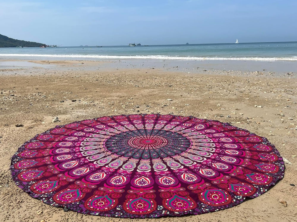 Tapiserie india prosop plaja rotund mandala hippie violet Casa - Accesorii si Decoratiuni Naty Shop