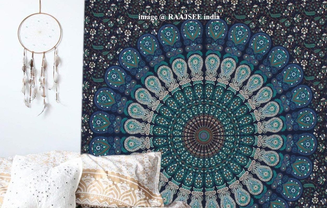 Tapiserie indian psihedelic mandala albastru turcoaz elefant Casa - Accesorii si Decoratiuni Naty Shop