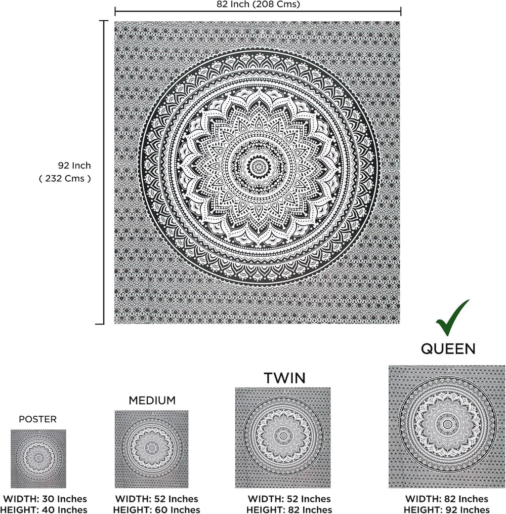 Tapiserie indian psihedelic mandala negru alb india Casa - Accesorii si Decoratiuni Naty Shop