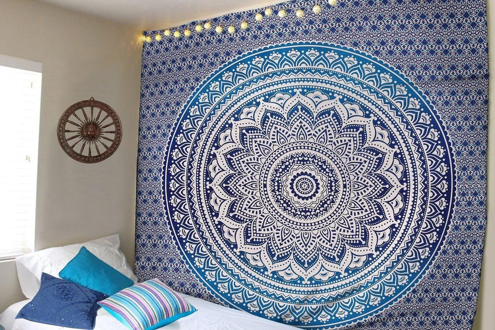 Tapiserie indiana mandala albastru estetica decorarea camerei Casa - Accesorii si Decoratiuni Naty Shop