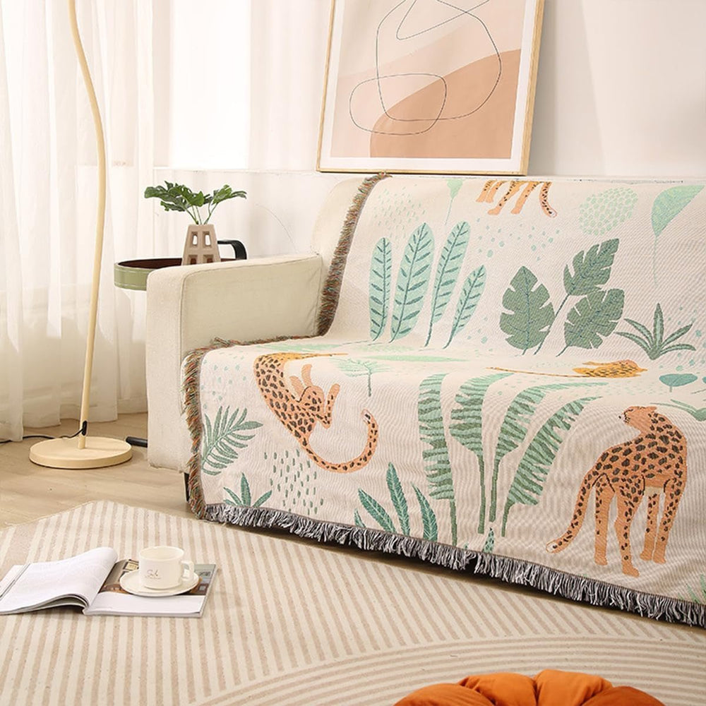 Tapiserie lumisyne double sided bumbac tesute patura arunca Casa - Accesorii si Decoratiuni Naty Shop Frunze și leoparzi