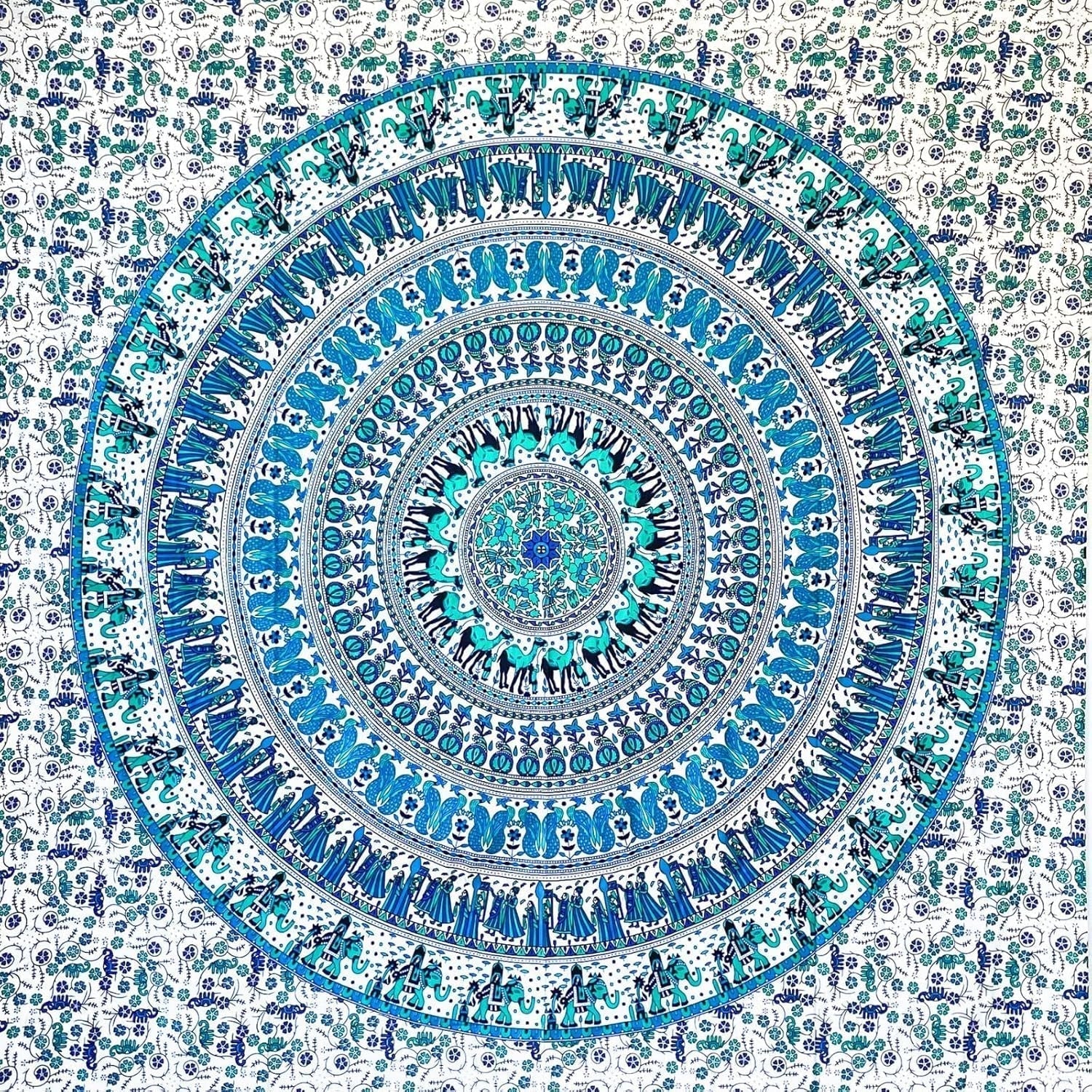 Tapiserie momomus mandala bumbac colorat desene orientale Casa - Accesorii si Decoratiuni Naty Shop Alb-albastru 135L X 210B Cm