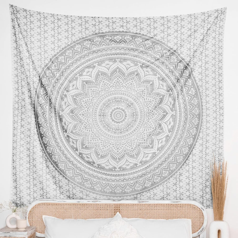 Tapiserie rajrang mandala bumbac verde mare Casa - Accesorii si Decoratiuni Naty Shop argint 76.2L X 101.6B Cm