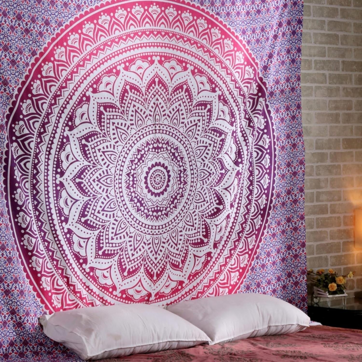 Tapiserie rajrang mandala bumbac verde mare Casa - Accesorii si Decoratiuni Naty Shop Roz 76.2L X 101.6B Cm