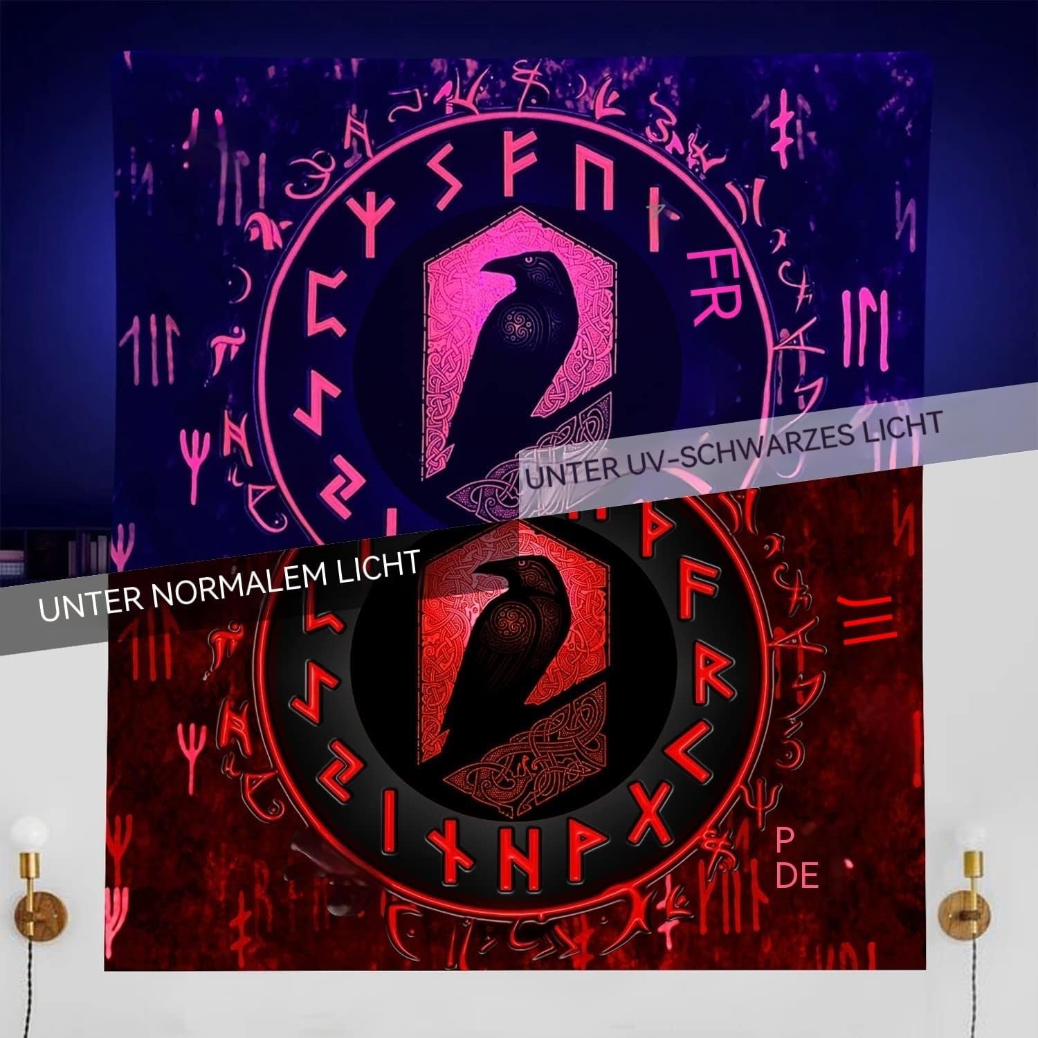 Tapiserie viking blacklight reactiv red meditation runes odins Casa - Accesorii si Decoratiuni Naty Shop