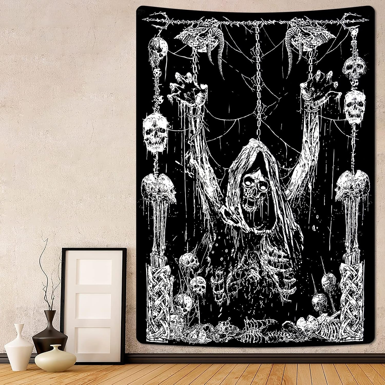 Tapiserie yrendenge craniu uman negru alb Casa - Accesorii si Decoratiuni Naty Shop