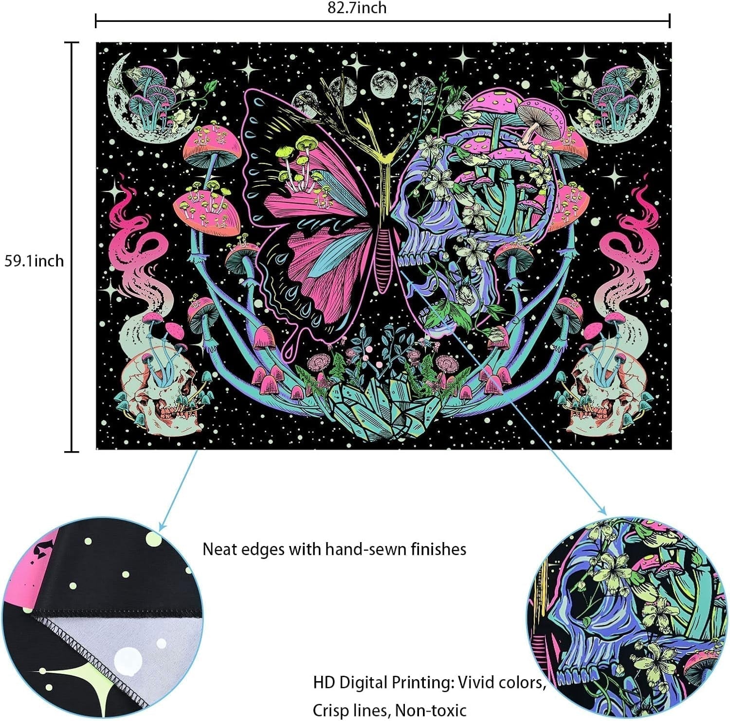 Tapiserie yrendenge tapiterie fluorescenta fluturi faza Casa - Accesorii si Decoratiuni Naty Shop