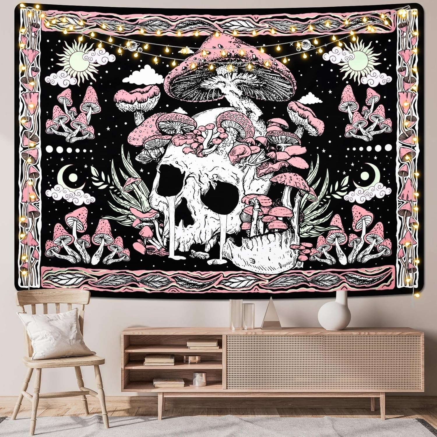 Tapiserie yugarlibi craniu roz ciuperci schelet Casa - Accesorii si Decoratiuni Naty Shop