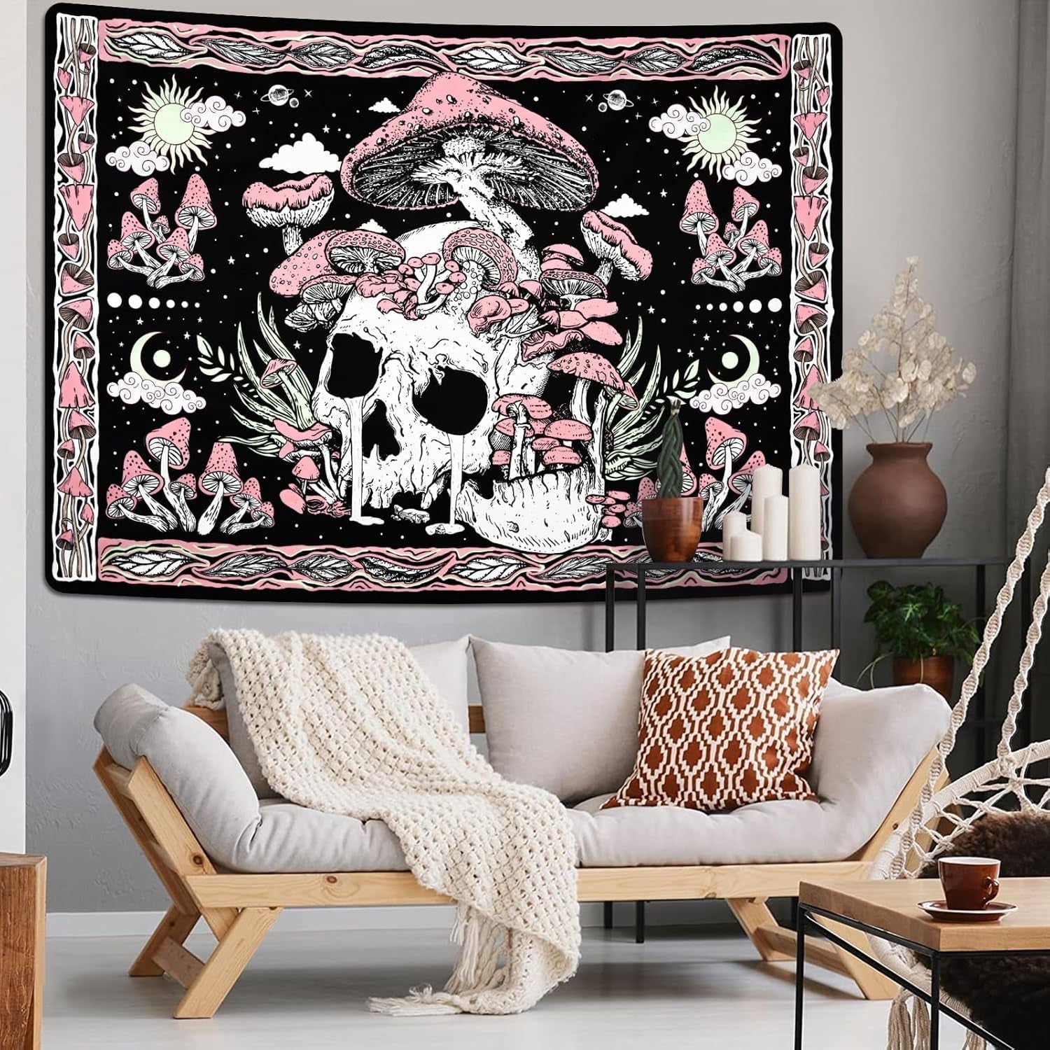 Tapiserie yugarlibi craniu roz ciuperci schelet Casa - Accesorii si Decoratiuni Naty Shop