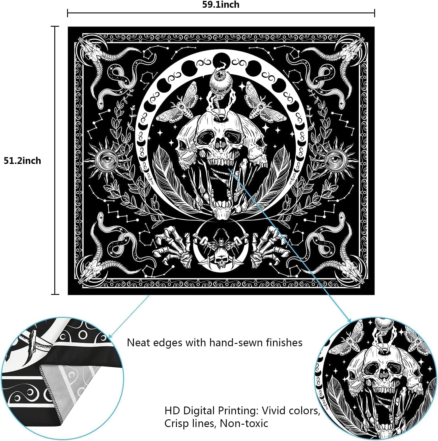 Tapiserie yugarlibi schelet negru sarpe molie panza estetic Casa - Accesorii si Decoratiuni Naty Shop
