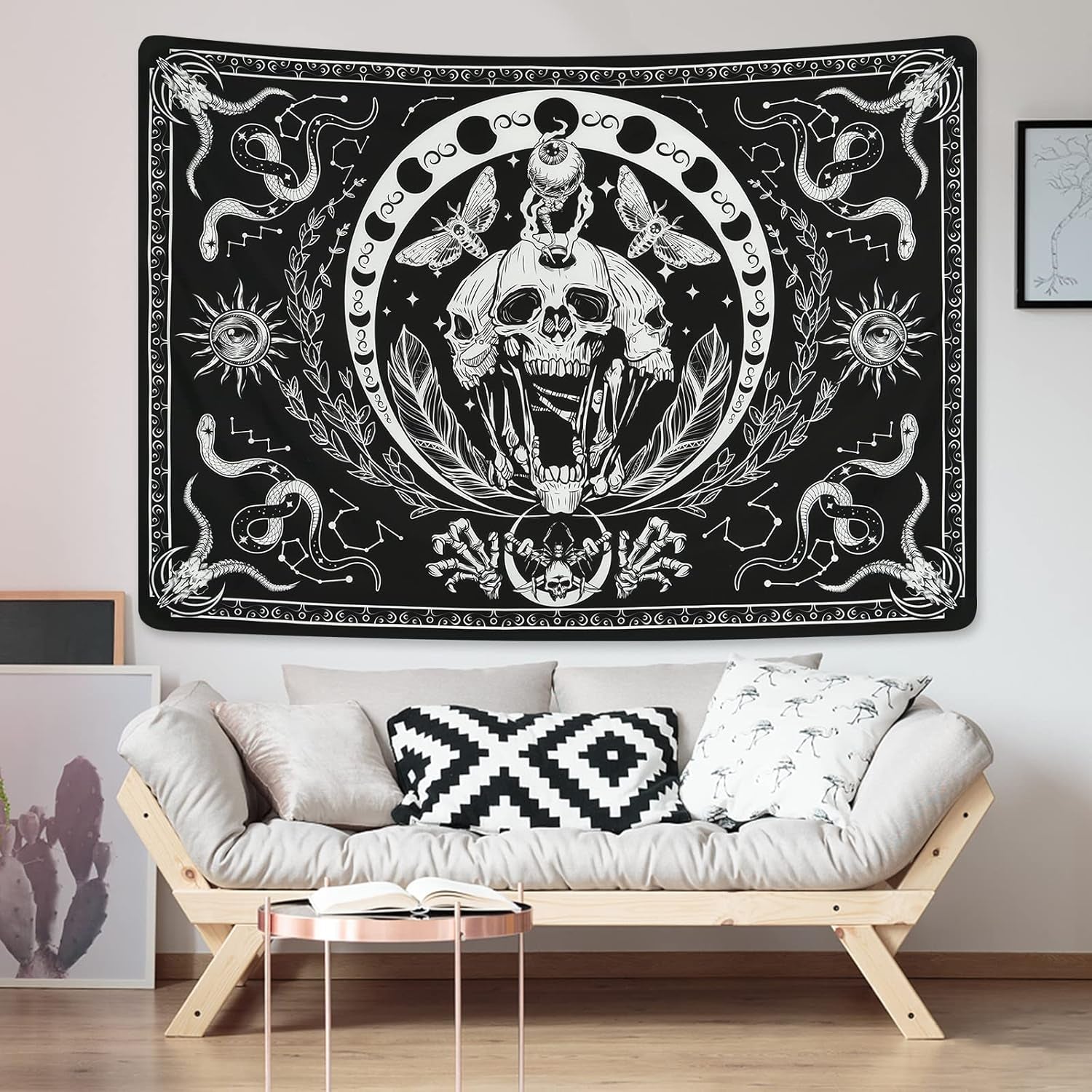 Tapiserie yugarlibi schelet negru sarpe molie panza estetic Casa - Accesorii si Decoratiuni Naty Shop