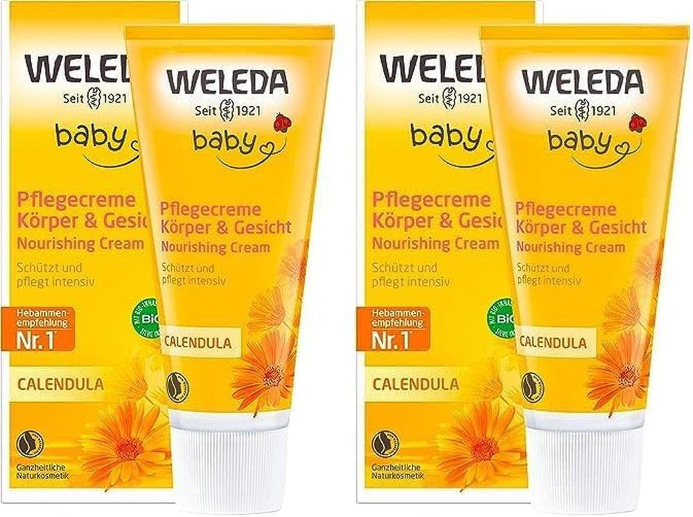 WELEDA Organic Baby Calendula Care Cream Body & Face 75ml - Cremă de față / cremă de piele pentru cosmetice naturale cu ulei de susan și lanolină pentru îngrijirea pielii uscate. Cremă hidratantă de îngrijire pentru bebeluși și copii Copii - Baie si Skincare Naty Shop Titlu implicit
