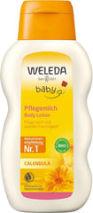 WELEDA Organic Baby Calendula Care Milk - Loțiune de corp cosmetică naturală cu ulei de migdale și ceară de albine pentru îngrijirea și curățarea pielii uscate a bebelușilor. Loțiune delicată de îngrijire a pielii pentru bebeluși și copii (1x 200ml) Copii - Baie si Skincare Naty Shop Titlu implicit