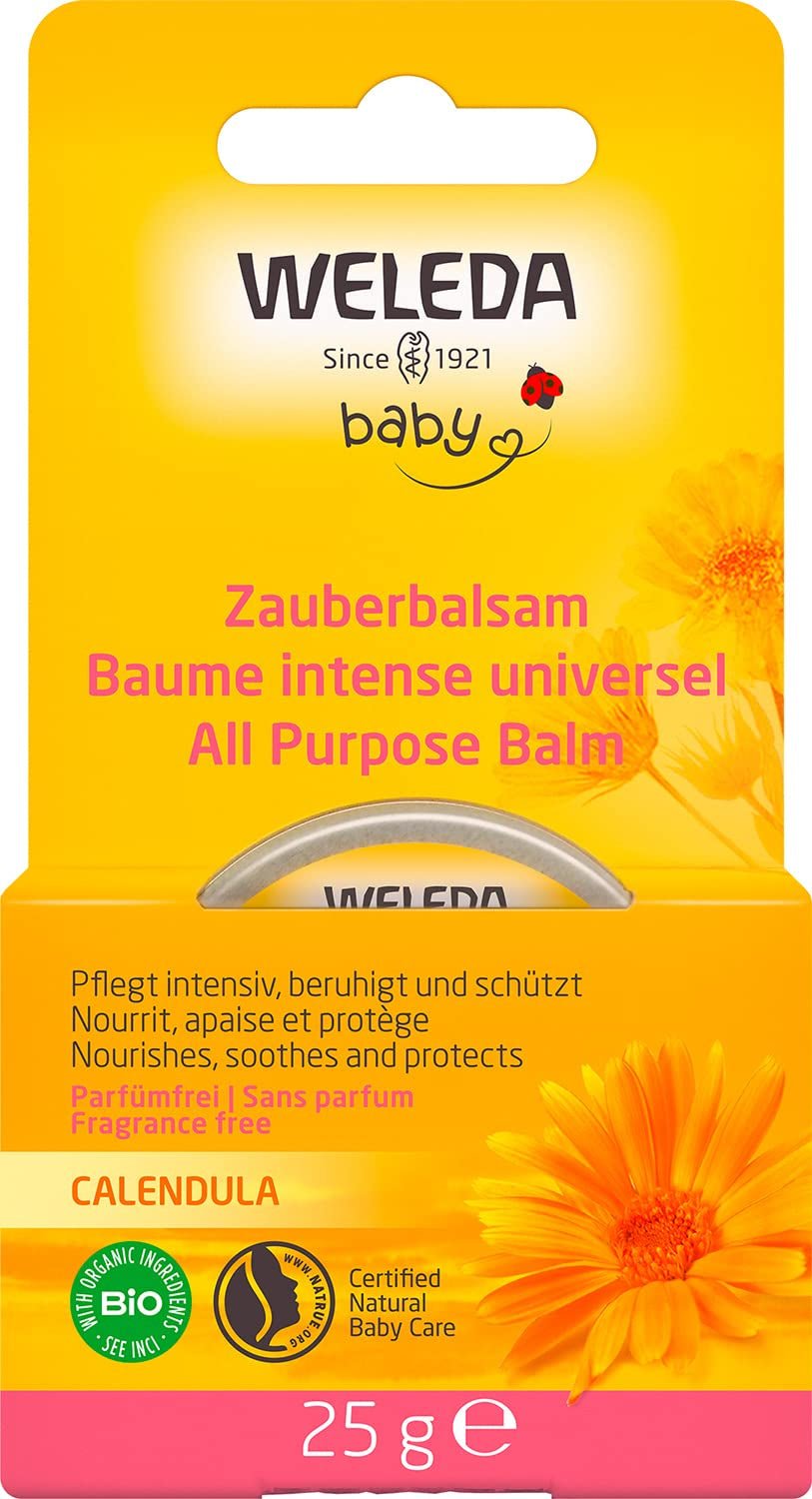 WELEDA Organic Baby Calendula Magic Balm - Balsam universal de cosmetice naturale pentru față și corp pentru îngrijirea și calmarea pielii și buzelor uscate. Balsam bogat universal pentru bebeluși și copii (1x 25g) Copii - Baie si Skincare Naty Shop
