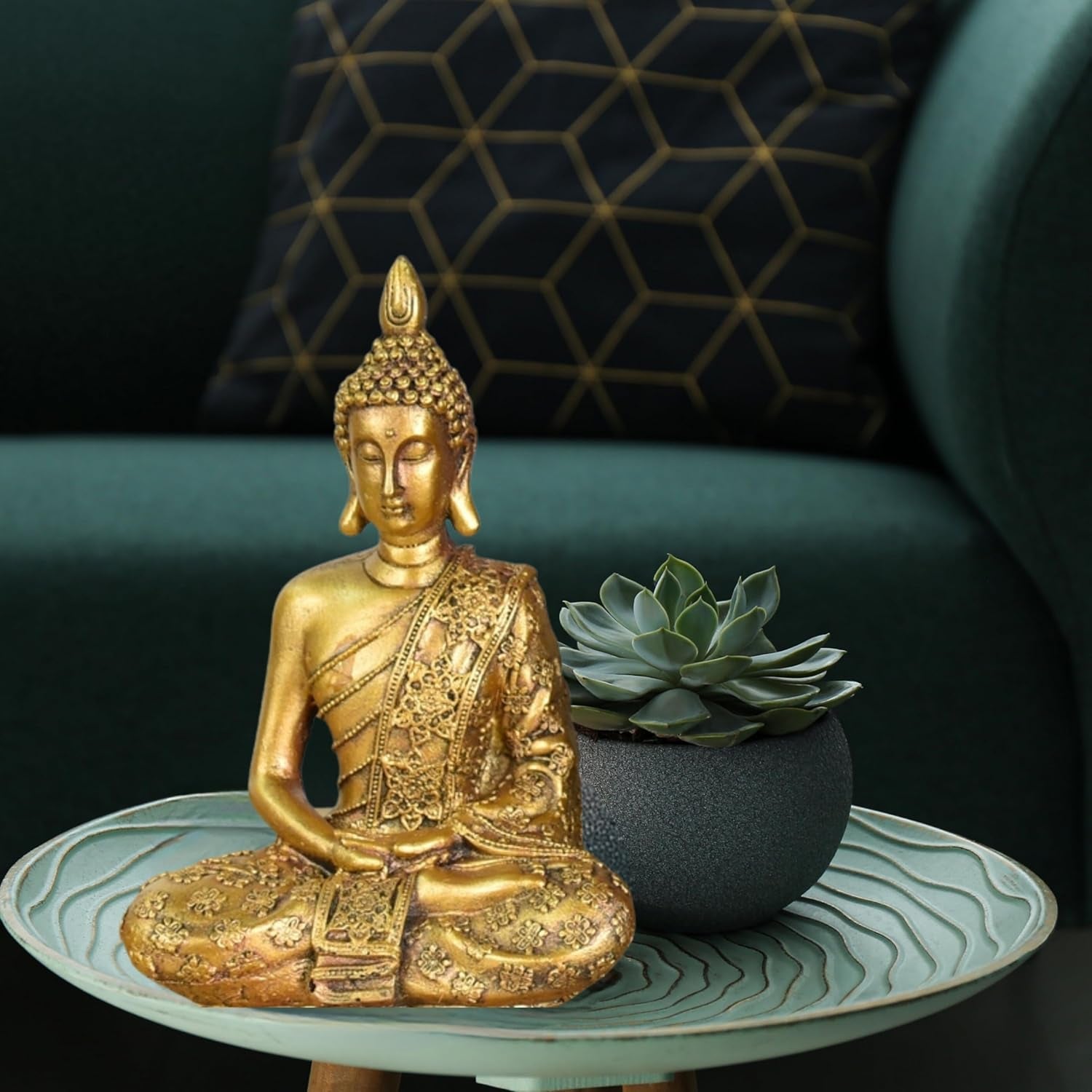 Zen'Light - Statuetă cu cap de Buddha Sanci - Decorațiune pentru Zen, meditație și feng shui - Cadou pentru o atmosferă relaxantă și spirituală - Statuie de Buddha - Înălțime: 18 cm - Culoare: auriu Statuete si sculpturi Naty Shop